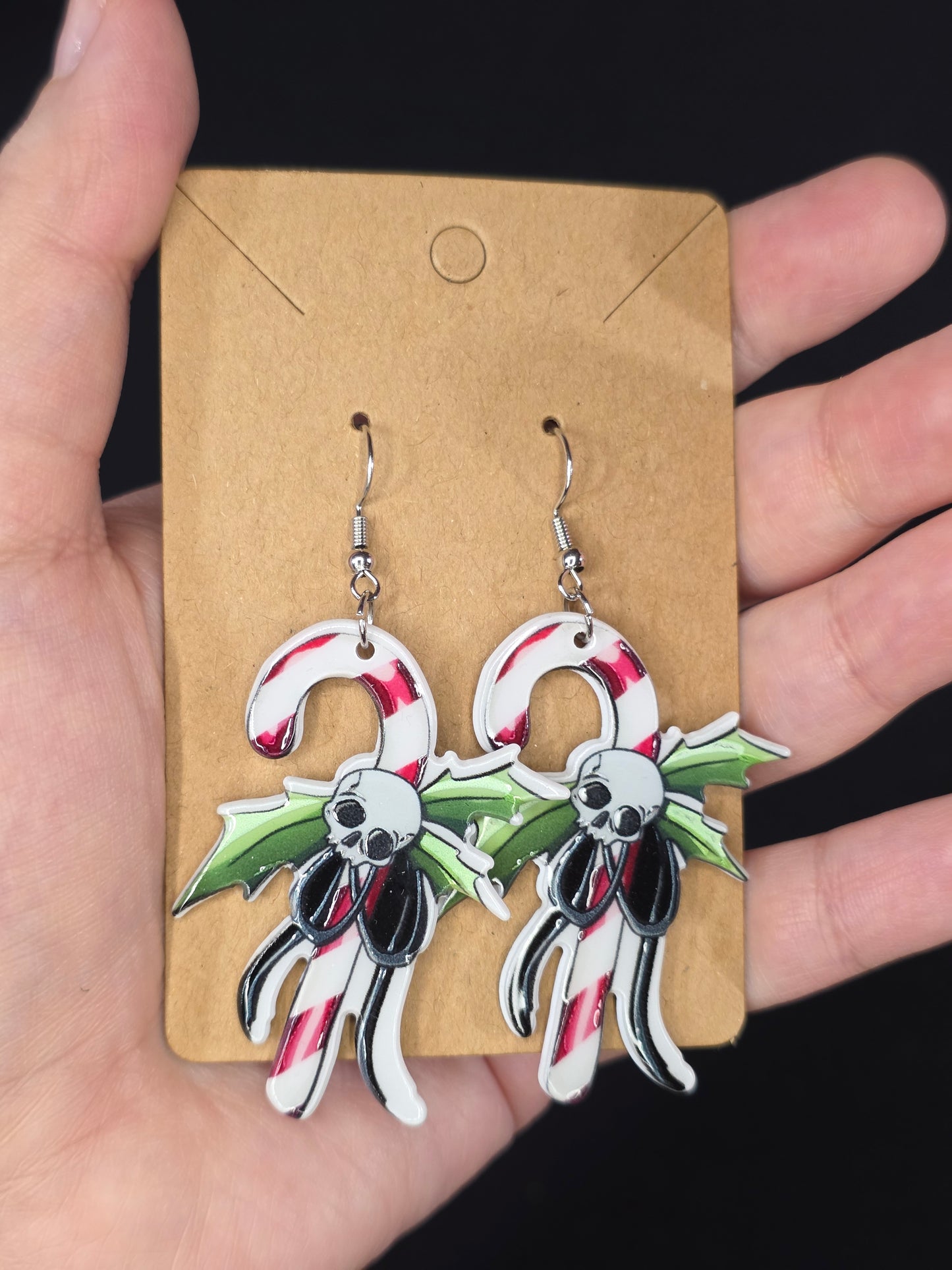 Candy Cane Mistletoe Skulls Acrylic Earrings