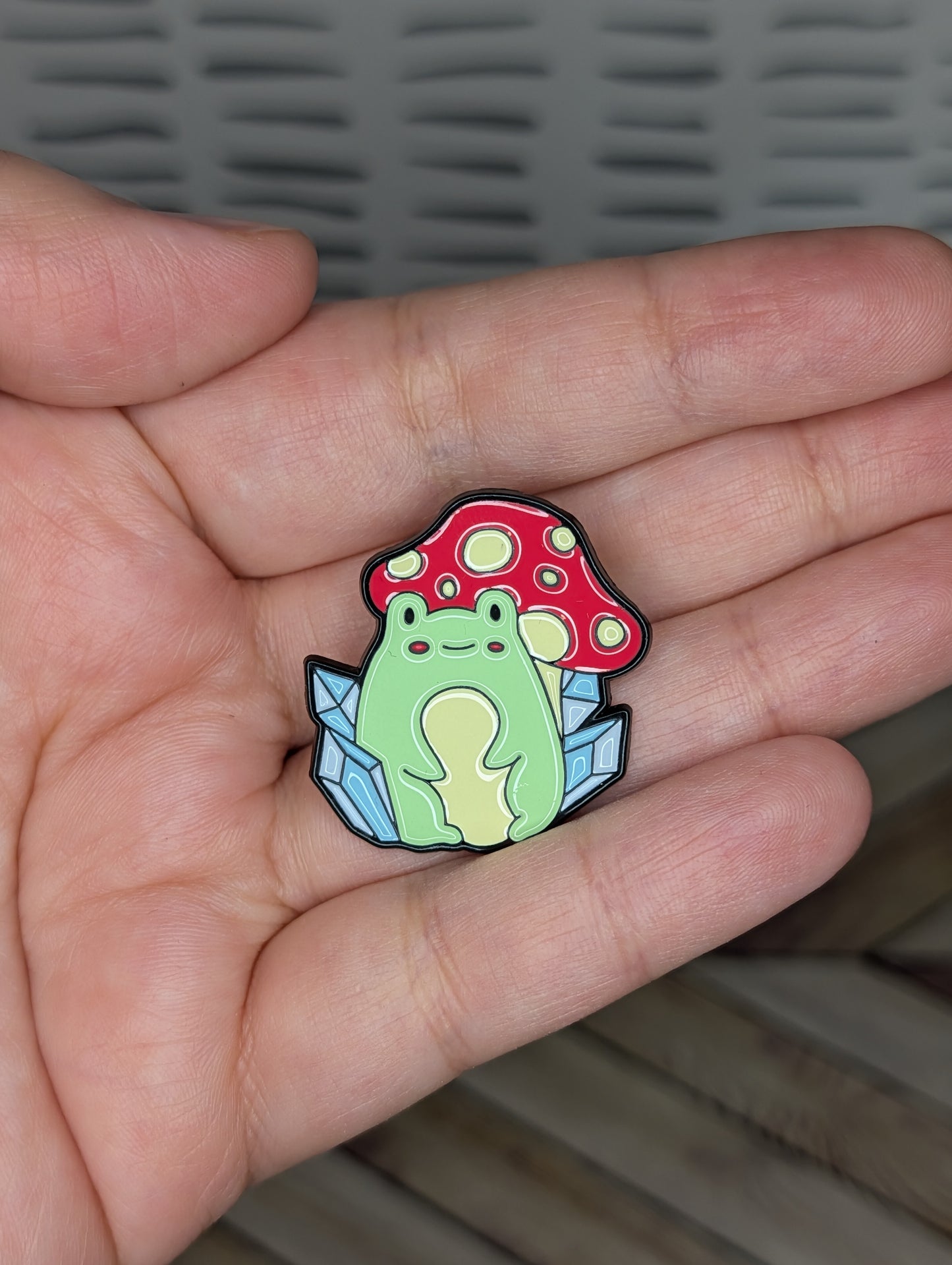 Crystal Mushroom Frog Enamel Pin