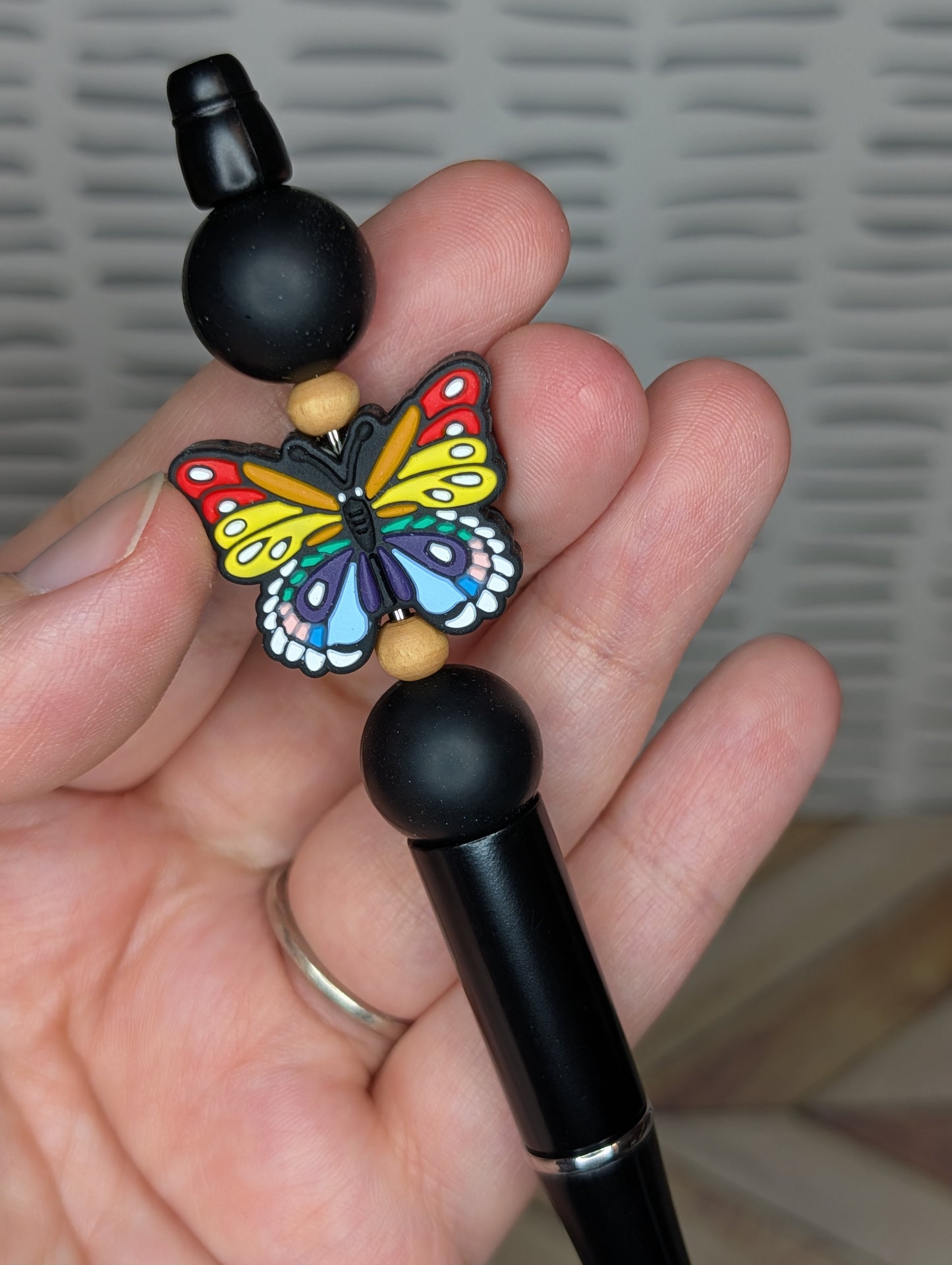 Black Rainbow Butterfly Beaded Pen