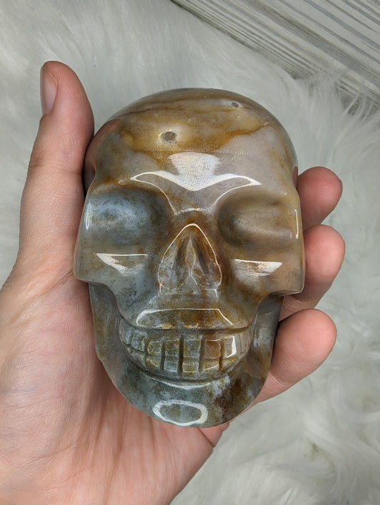 Imperfect Sea Jasper Skull Carving