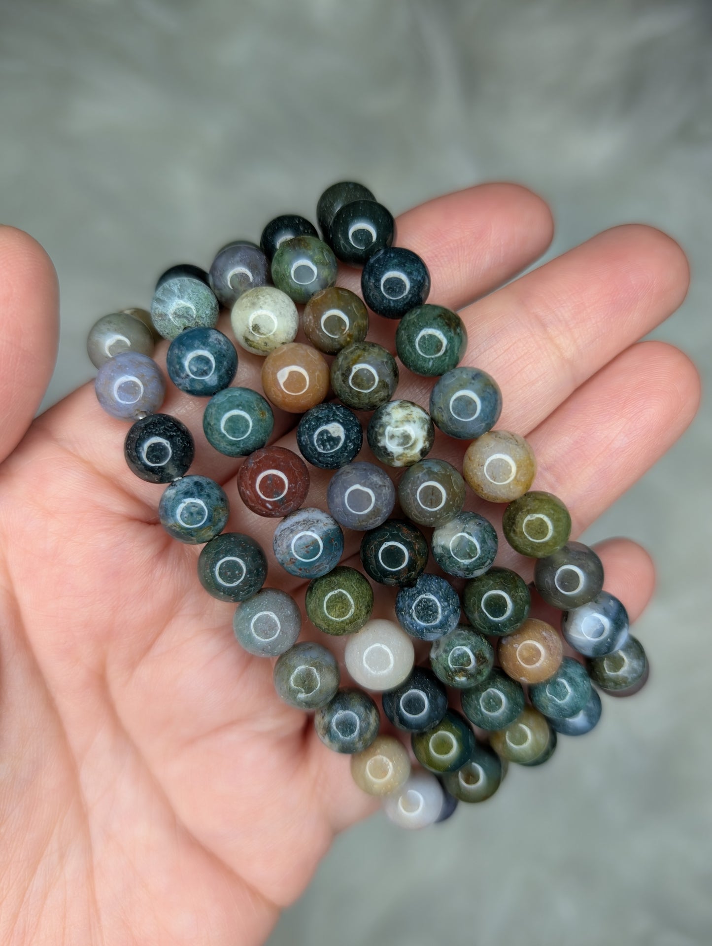India Agate & Moss Agate 8mm bead bracelet