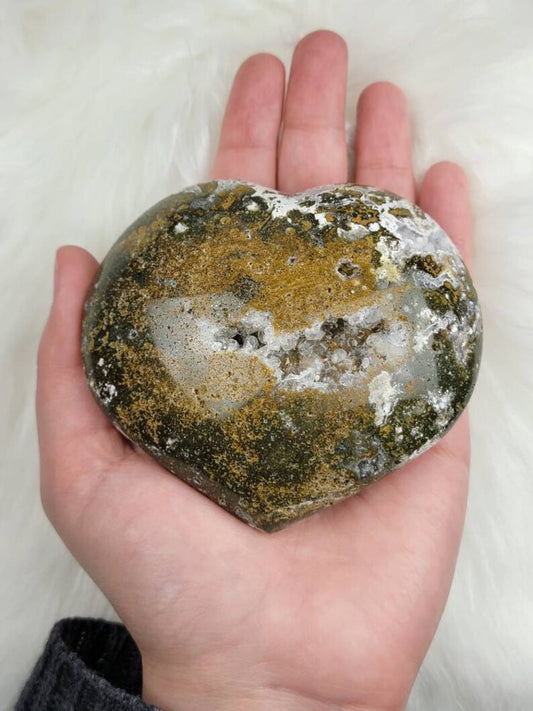 Druzy Sea Jasper Heart Carving