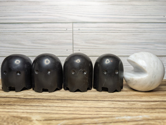 Marble Pac Man & Ghost Carvings 5 Piece Set
