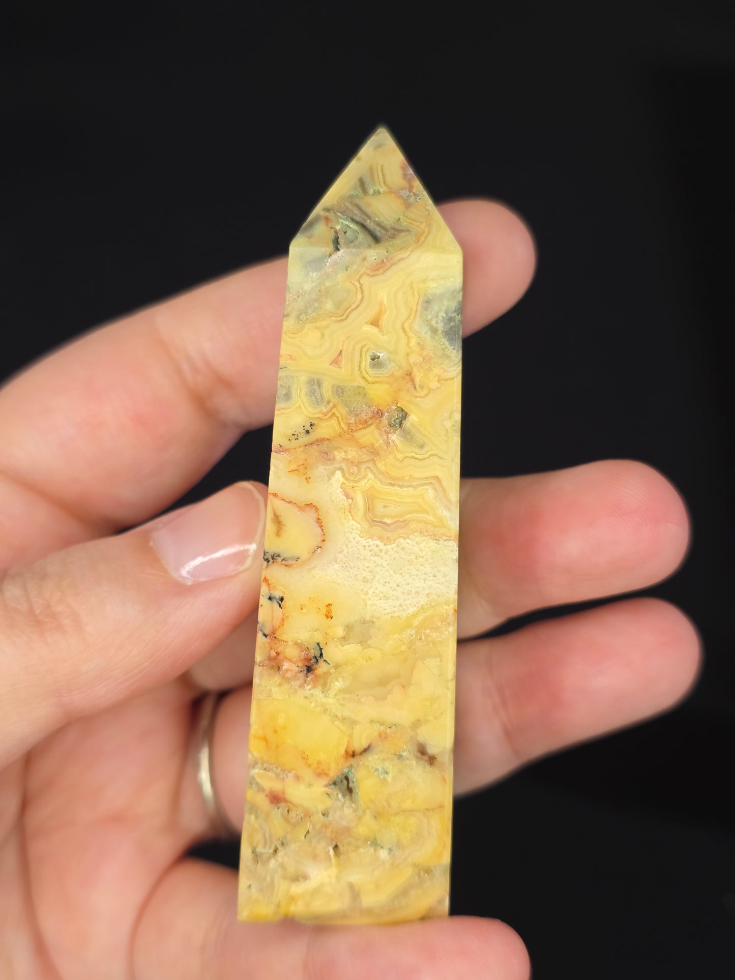 Dendritic Yellow Crazy Lace Agate Tower