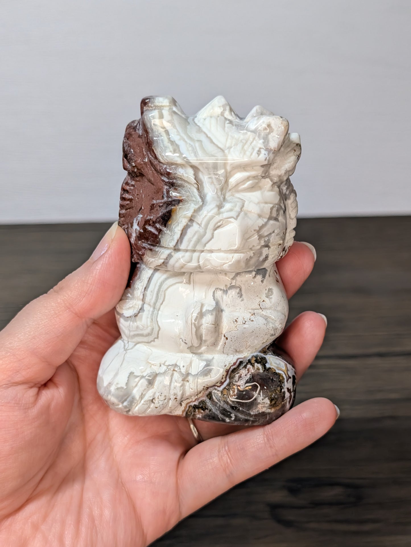 Red Mexican Crazy Lace Agate Meditating Dragon Carving