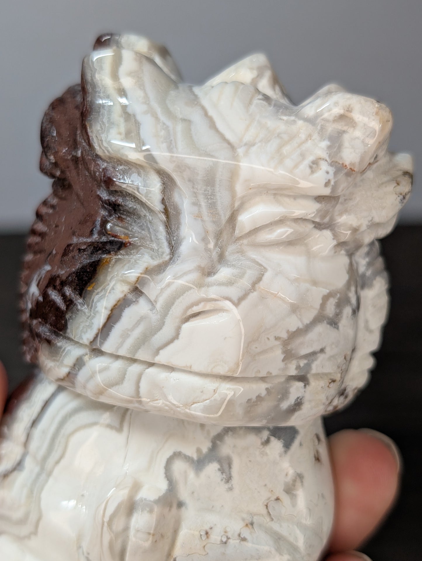 Red Mexican Crazy Lace Agate Meditating Dragon Carving