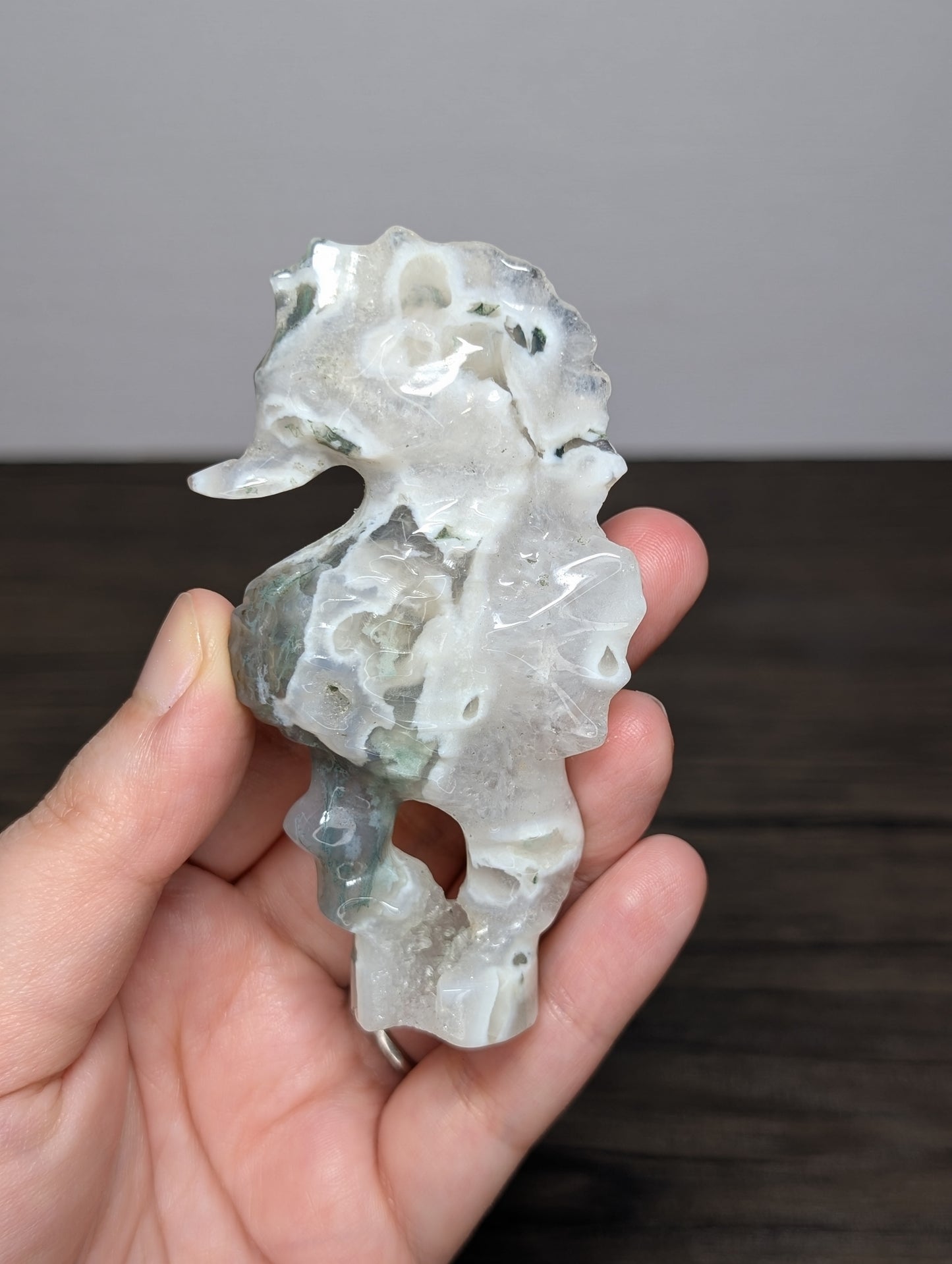 Moss Agate Seahorse Carving