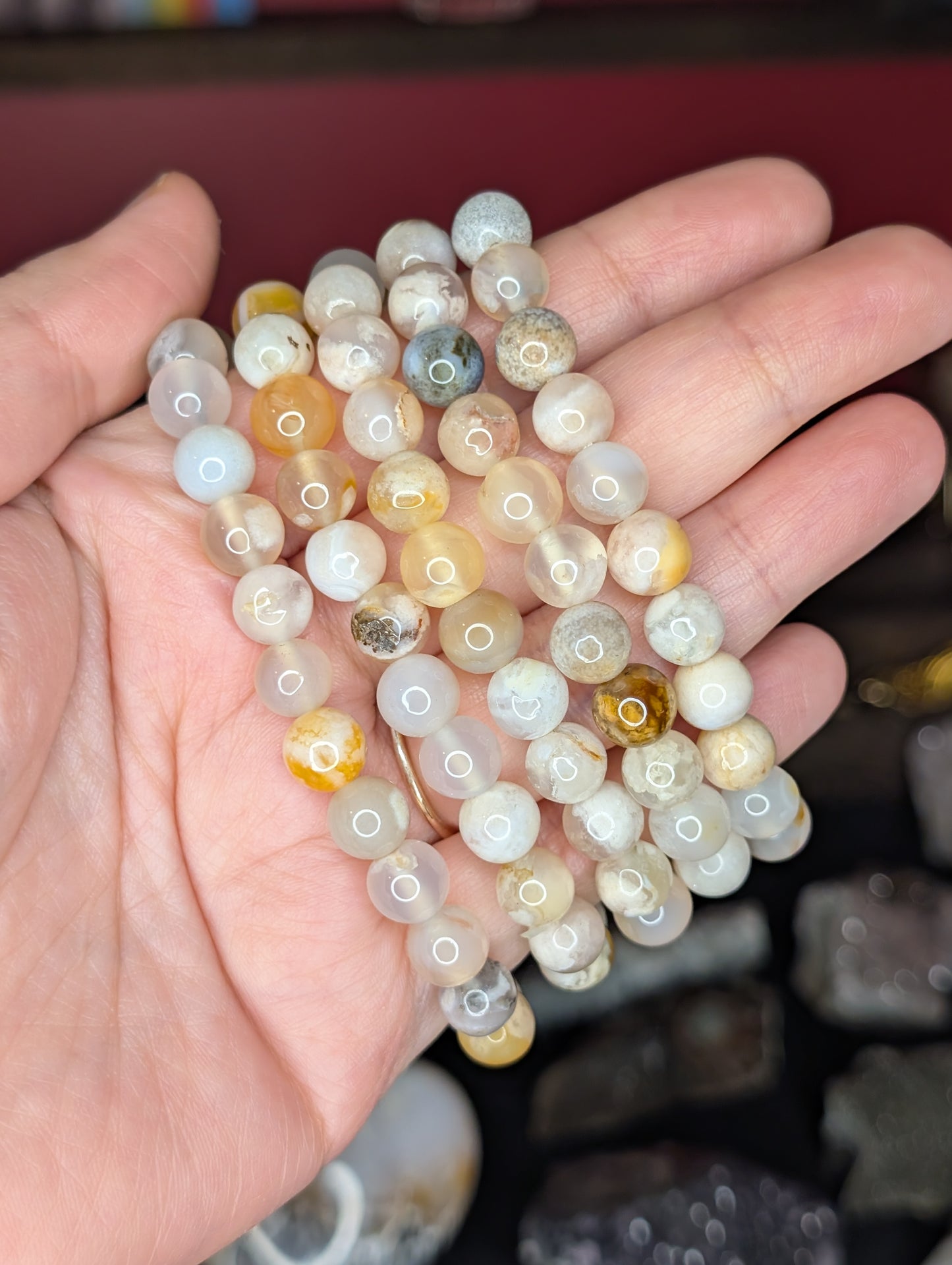 Flower Agate 8mm Bead Bracelet