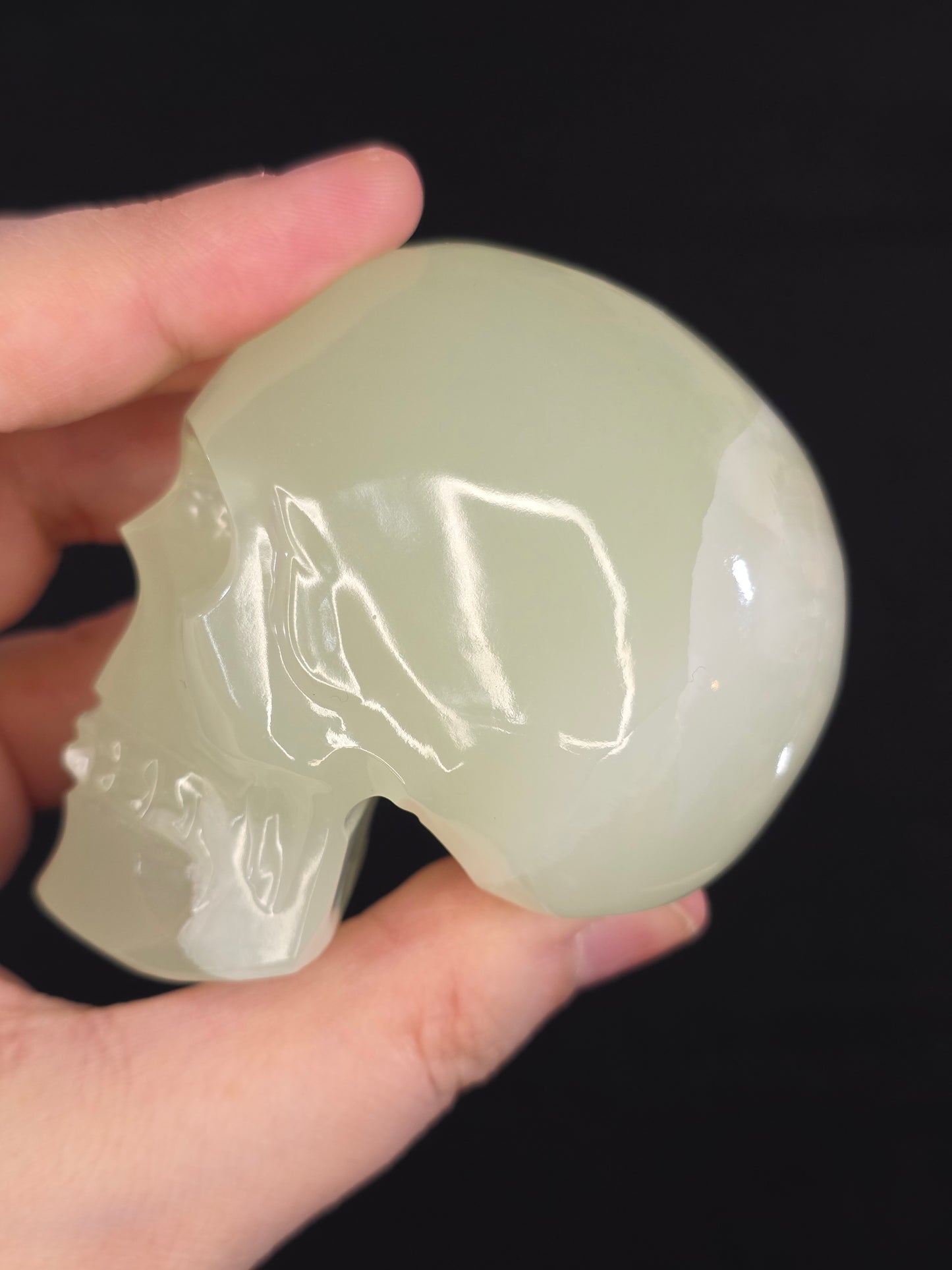 Mexican Green Calcite Skull Carving
