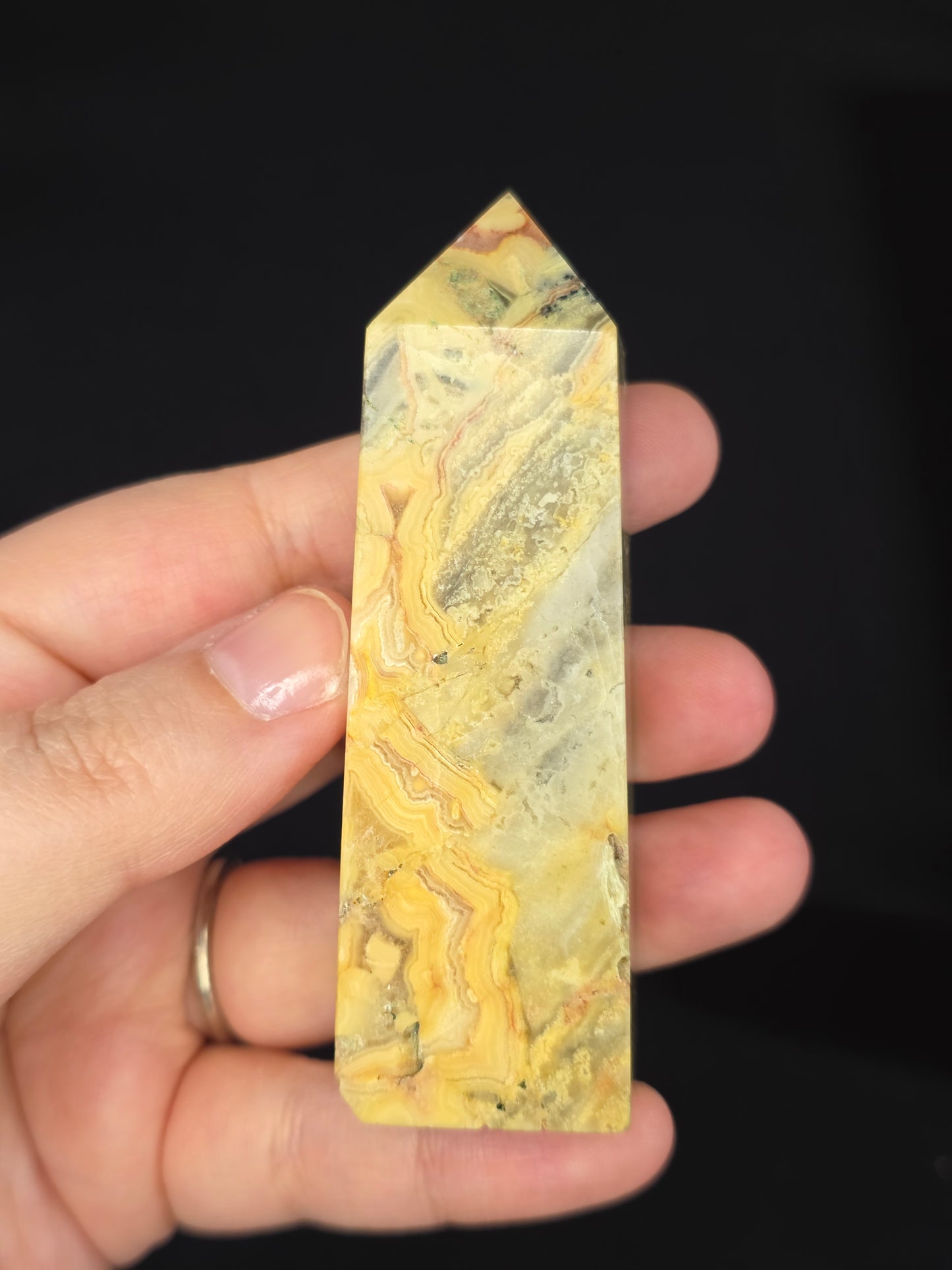 Dendritic Yellow Crazy Lace Agate Tower