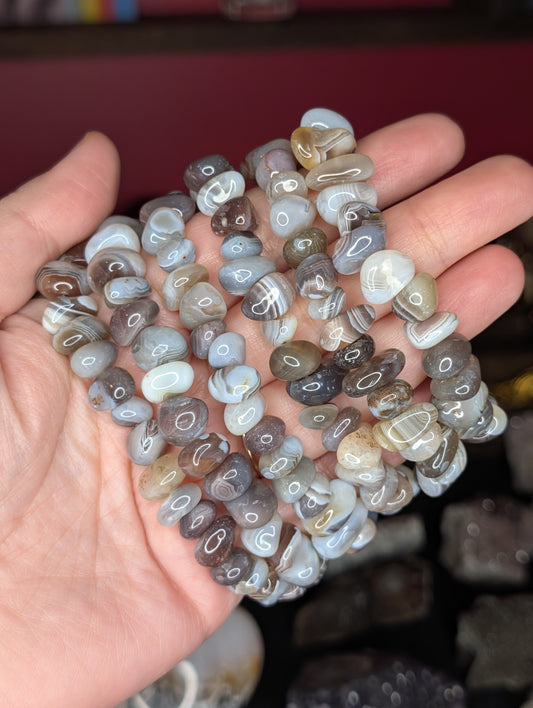 Banded Botswana Agate Pebble Bead Bracelet