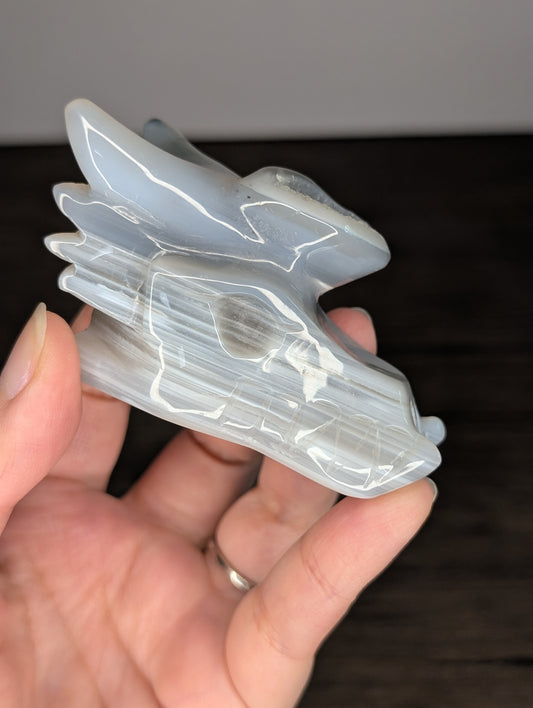 Banded Druzy Agate Dragon Head Carving