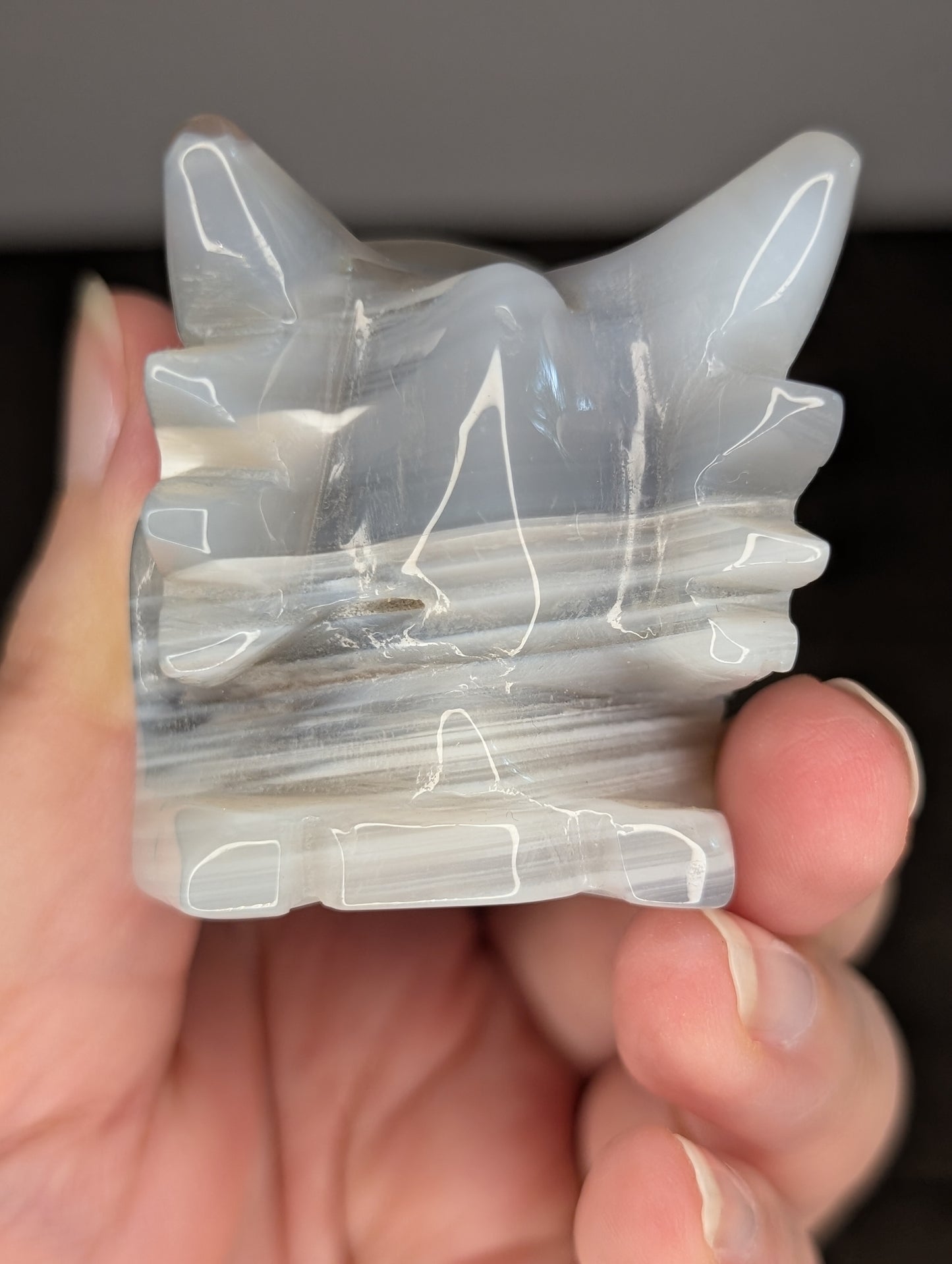 Banded Druzy Agate Dragon Head Carving