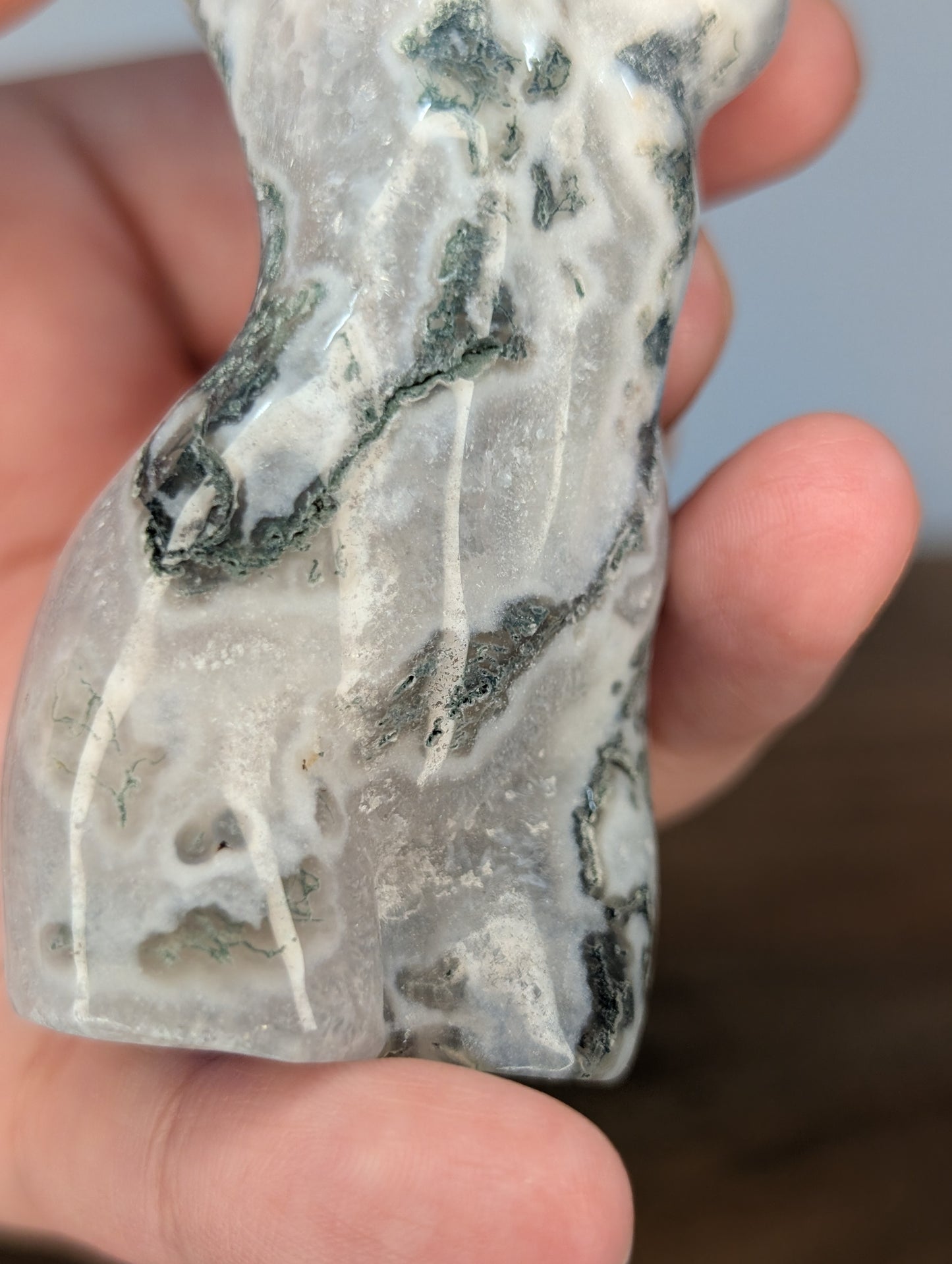 Moss Agate Goddess Body Carving (U97)