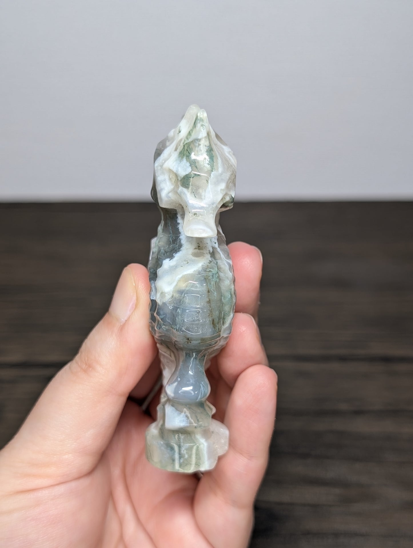 Moss Agate Seahorse Carving