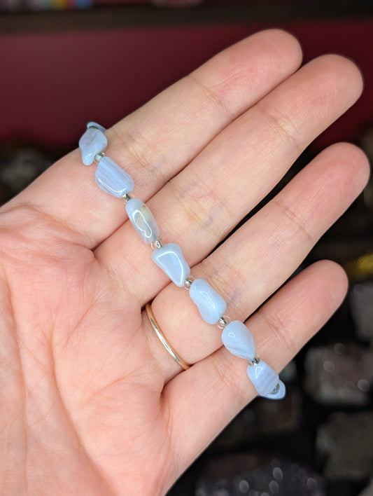 Blue Lace Agate Bead Bracelet w/ Glass Bead Accents