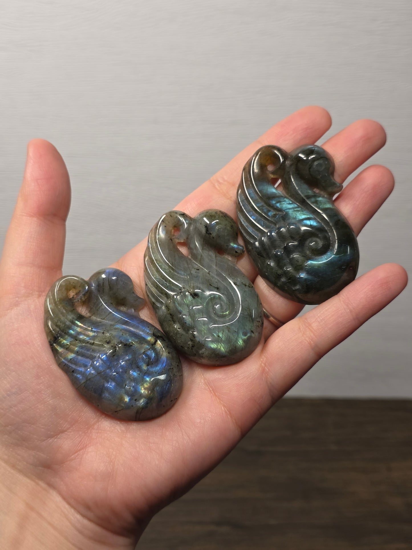 Flatback Labradorite Swan Carving