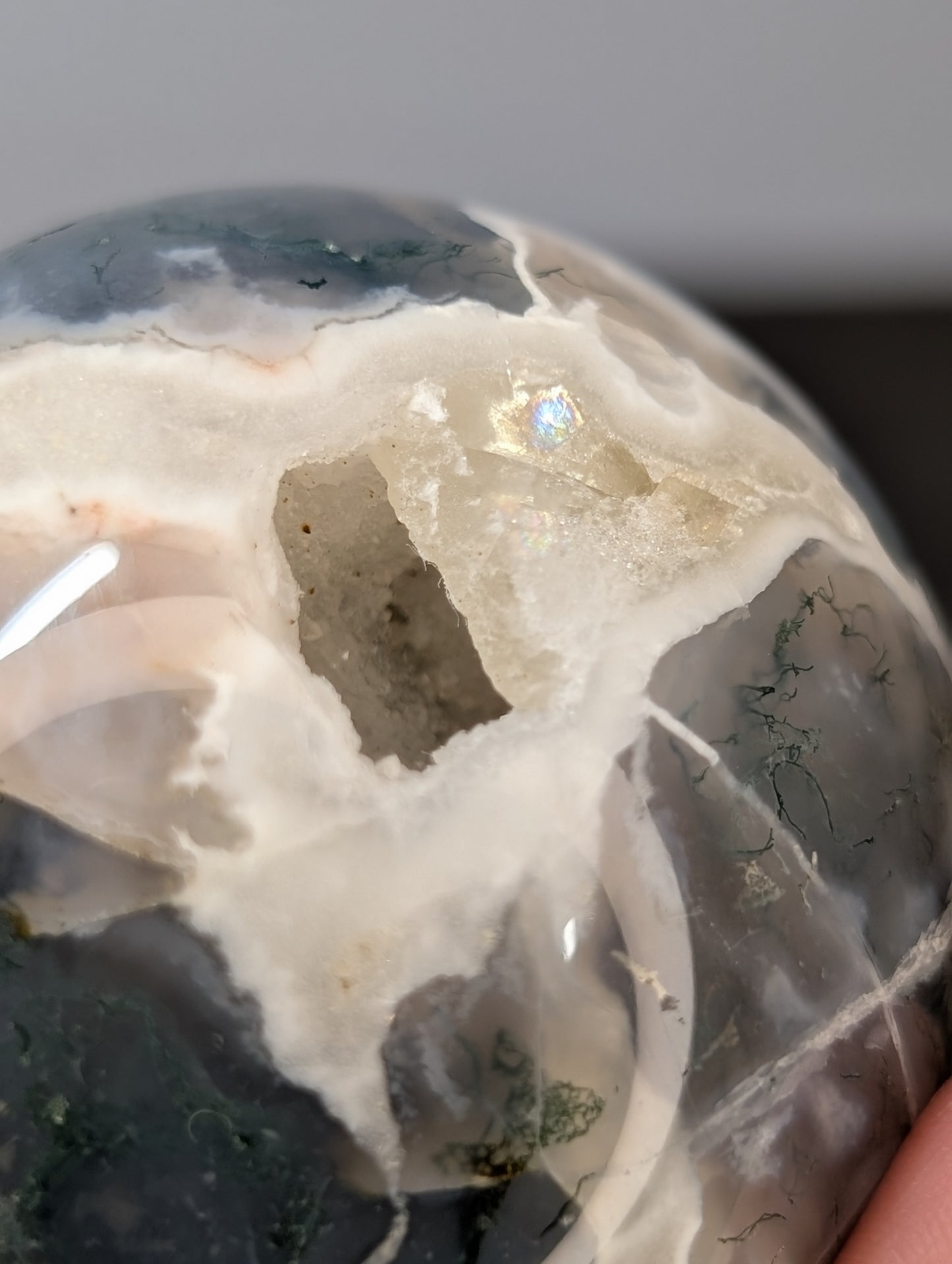 Moss Agate w/ Calcite Sphere