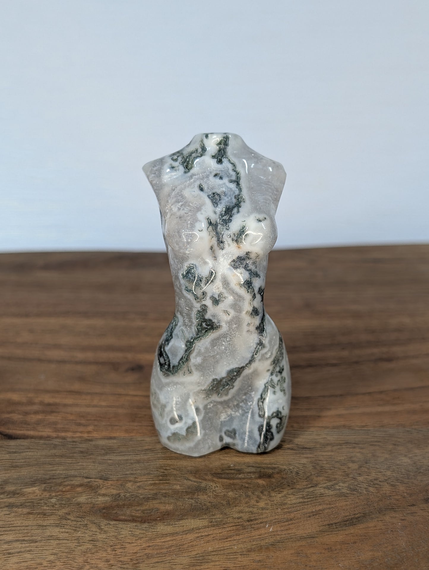 Moss Agate Goddess Body Carving (U97)