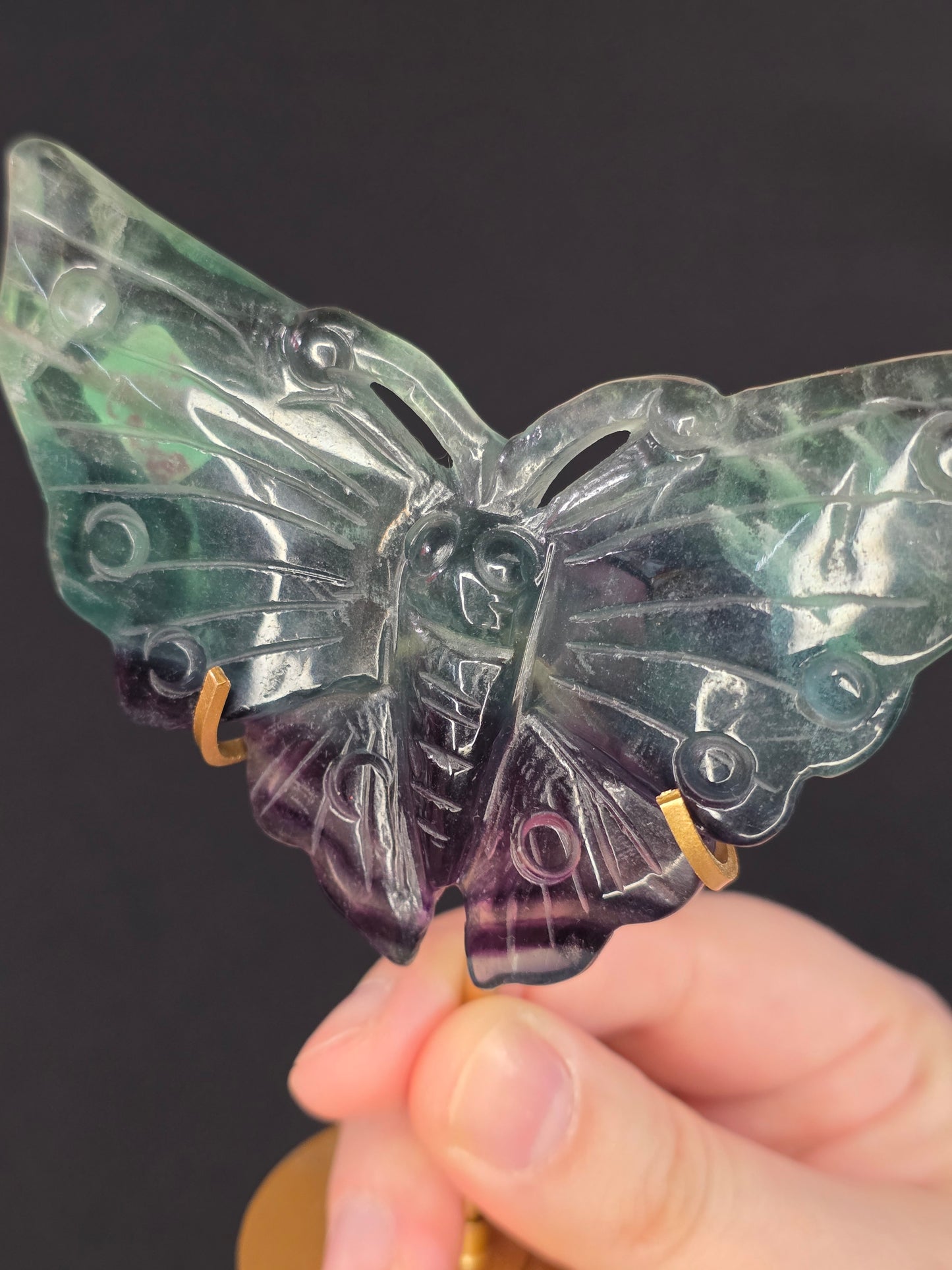 Candy Fluorite Butterfly Carving with Stand