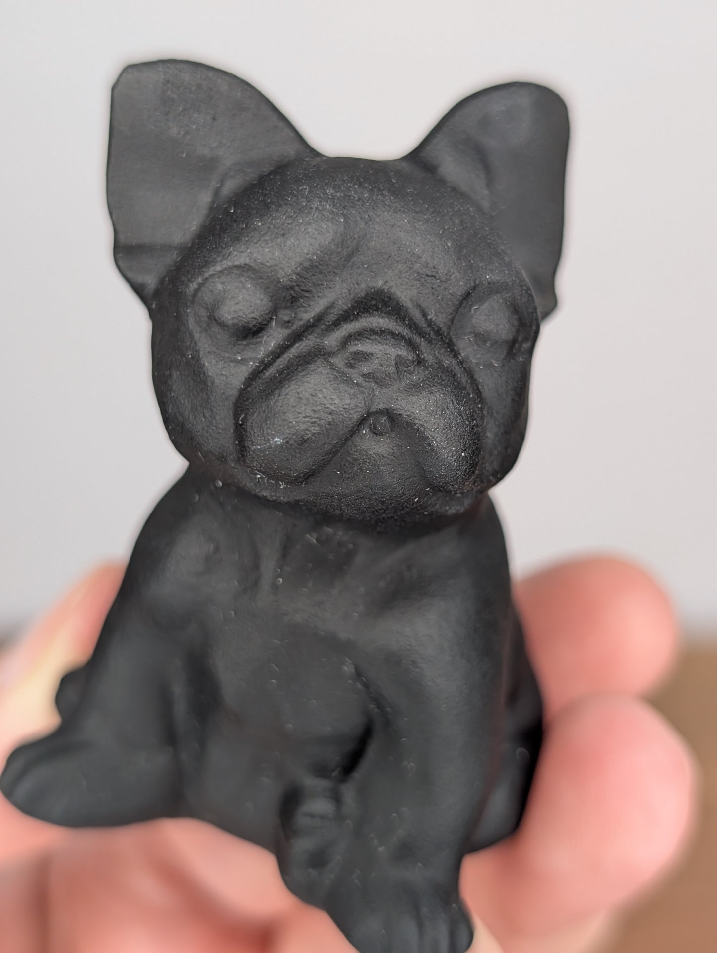 Matte Black Obsidian Frenchie Carving (Q73)