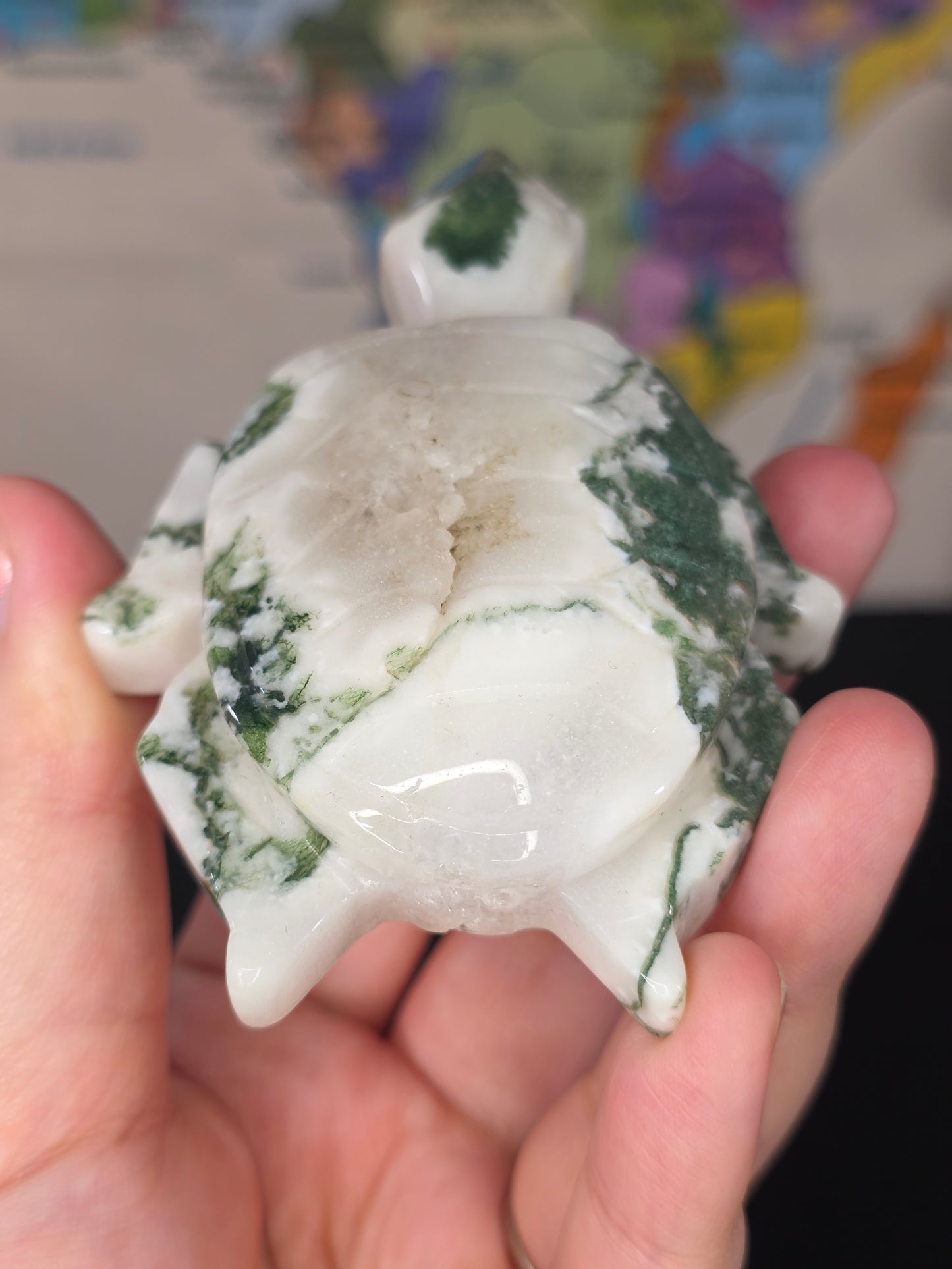 Moss Agate Sea Turtle Carving