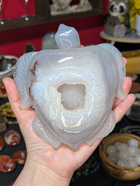 XL Druzy Agate Turtle Carving