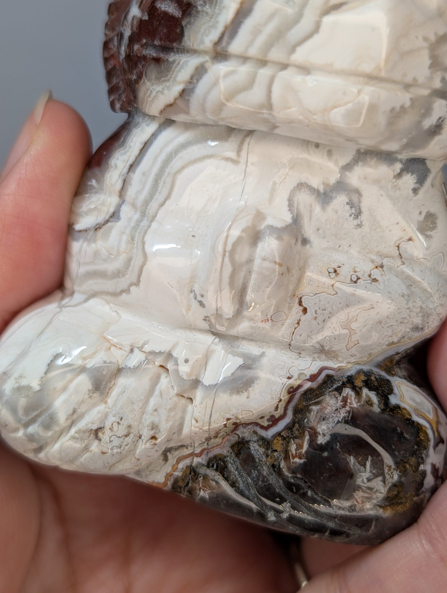 Red Mexican Crazy Lace Agate Meditating Dragon Carving