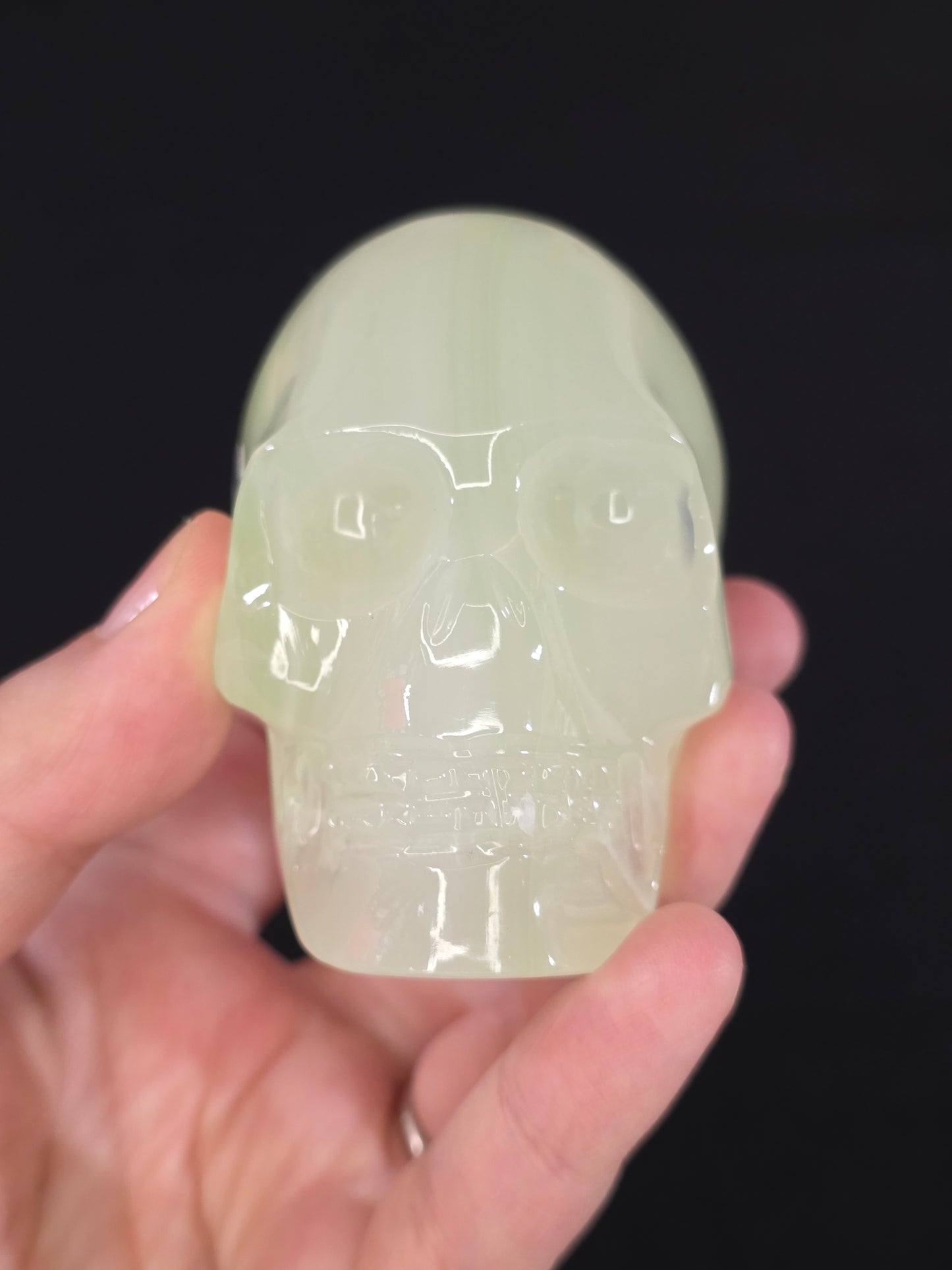 Mexican Green Calcite Skull Carving