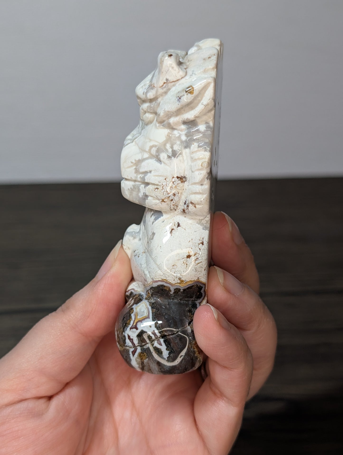 Red Mexican Crazy Lace Agate Meditating Dragon Carving