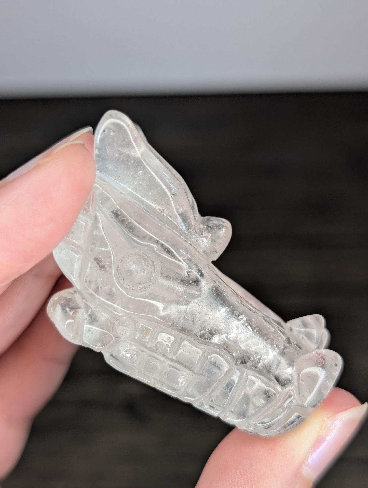 Clear Quartz Dragon Head Carving