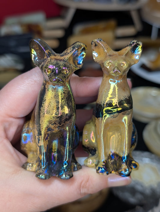 Aura Coated Picture Jasper Sphinx Carving