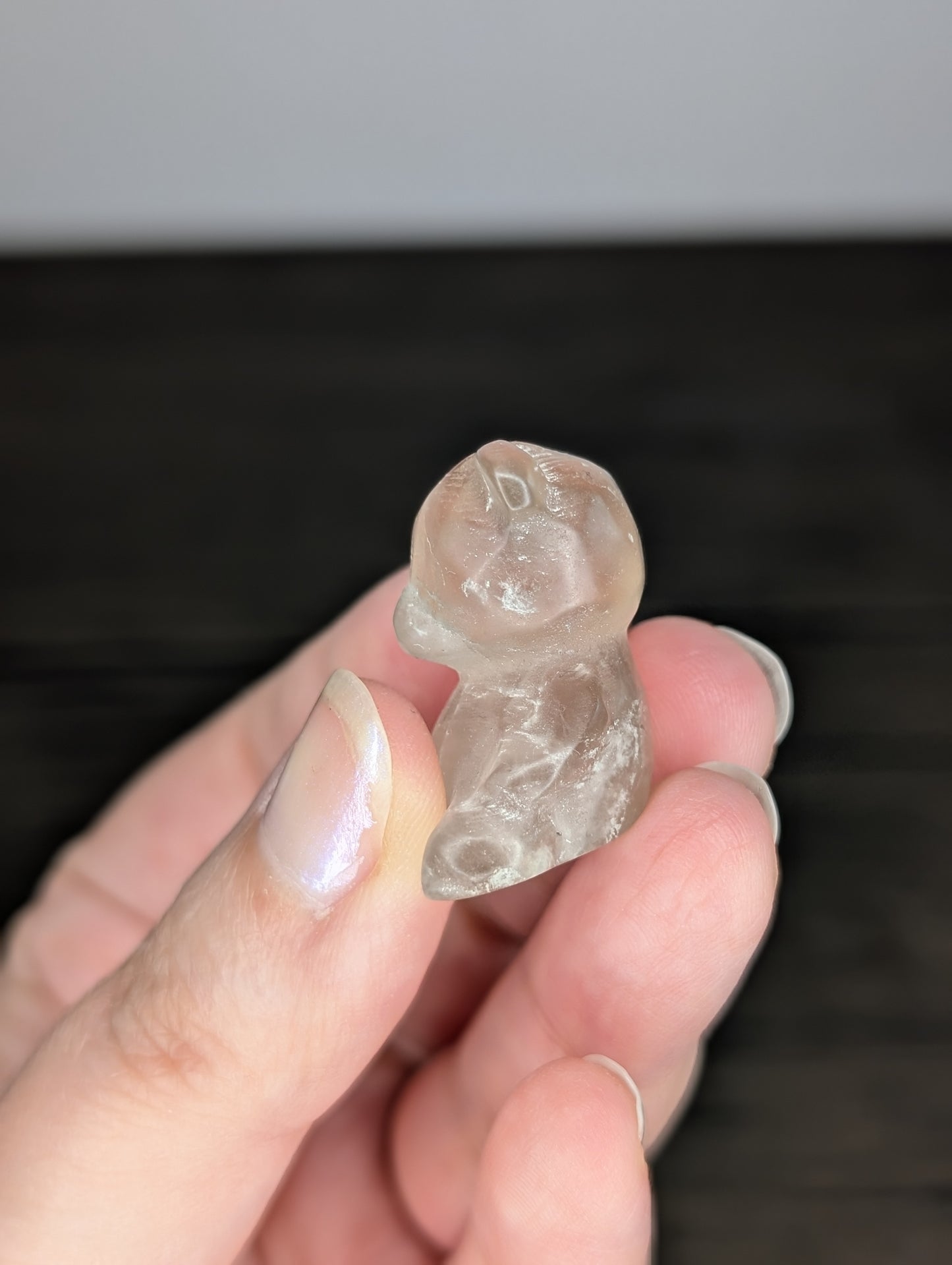 Mini Smoky Quartz Teddy Bear Carving