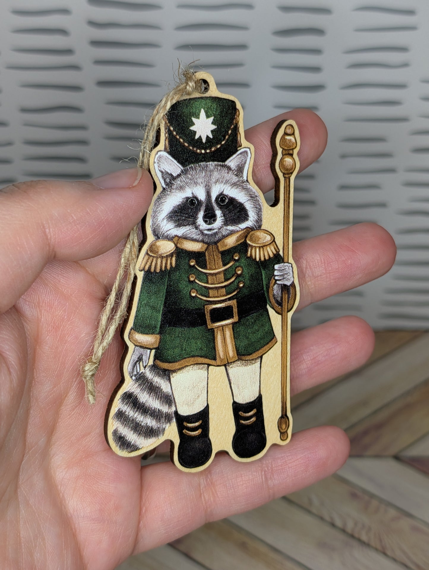 Nutcracker Raccoon Wooden Ornament