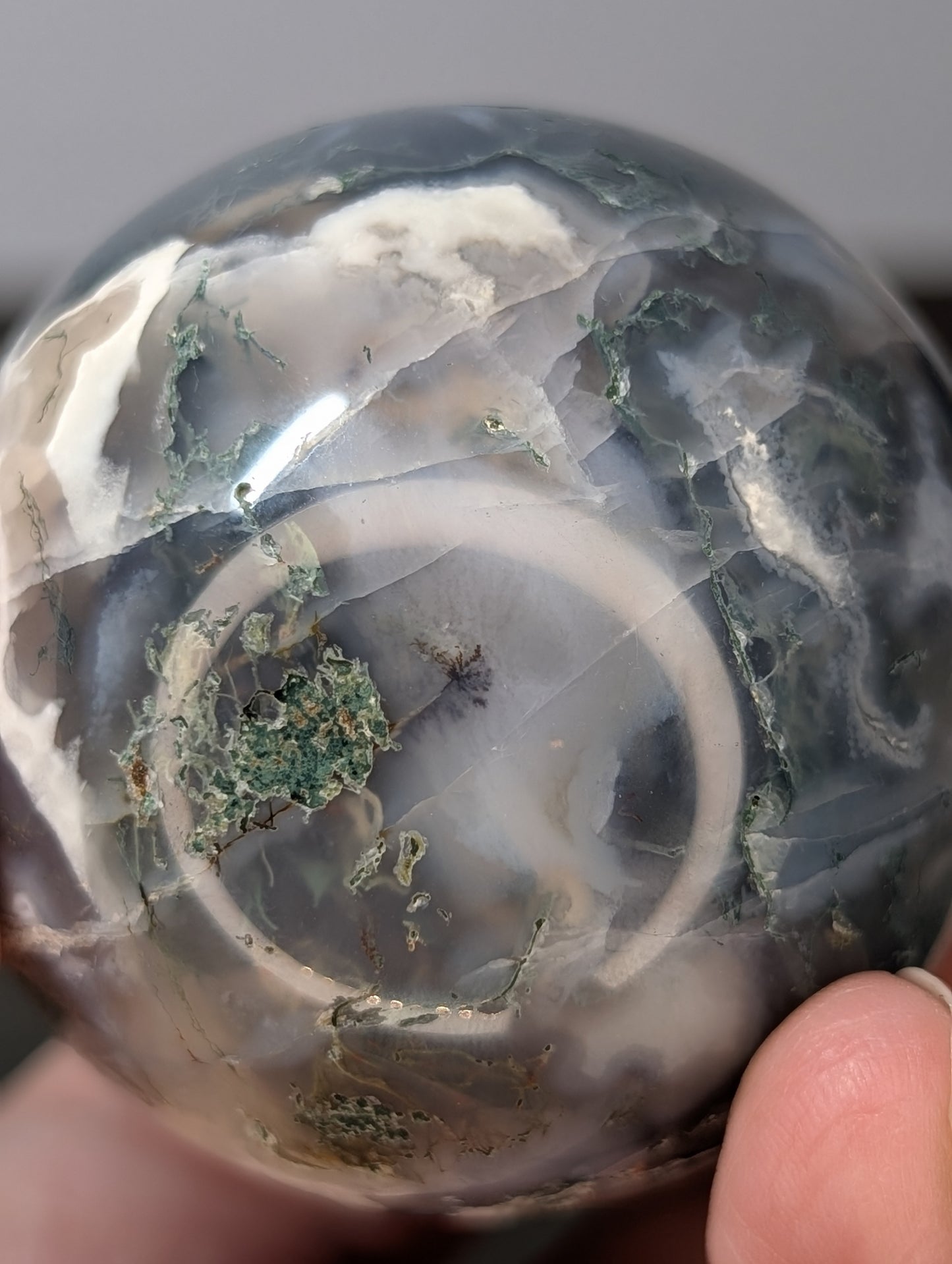 Moss Agate w/ Calcite Sphere