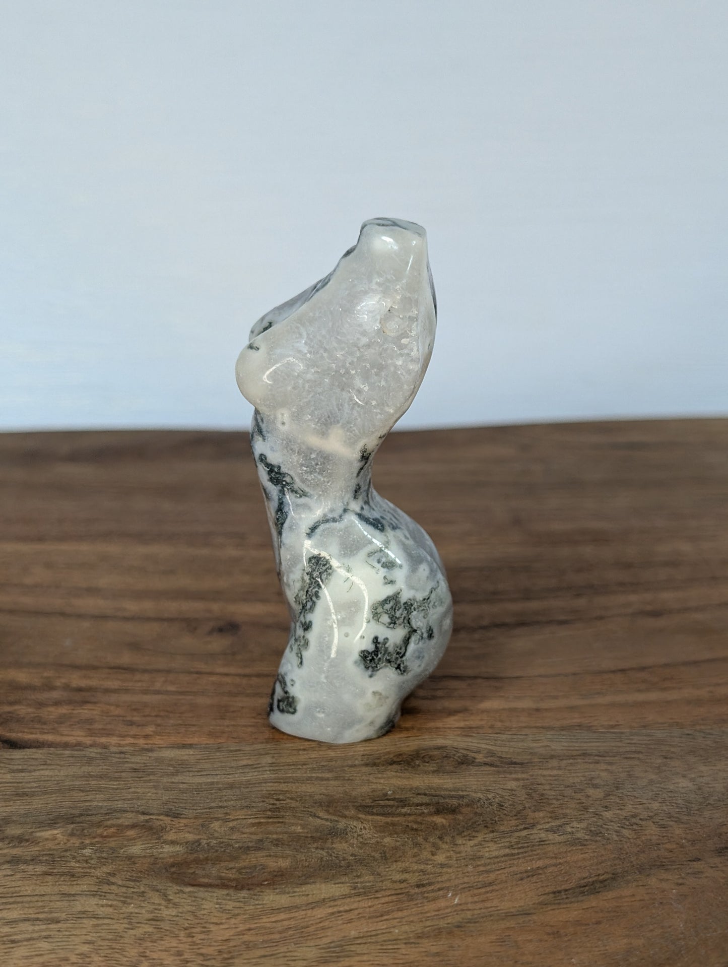 Moss Agate Goddess Body Carving (U97)
