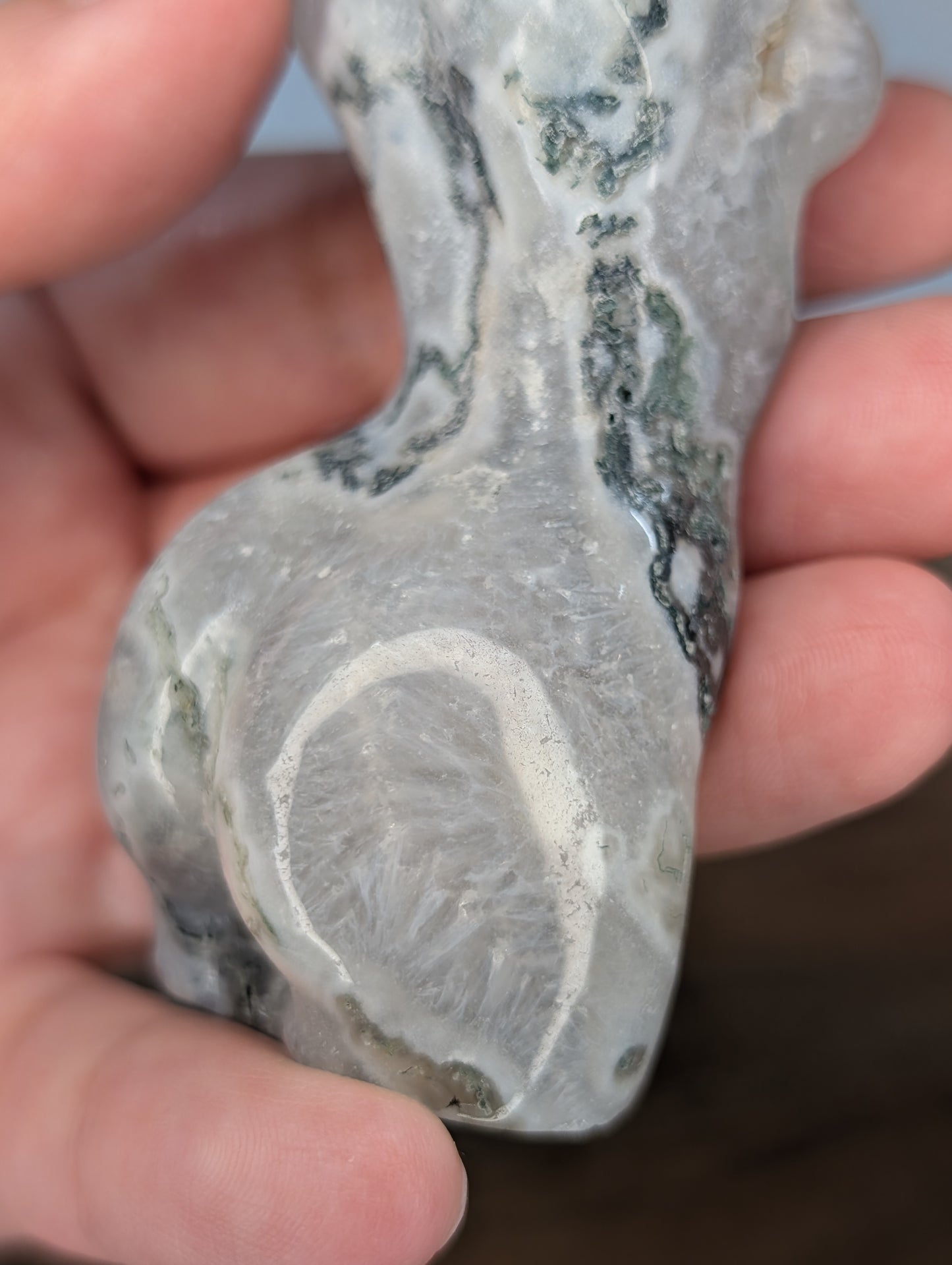 Moss Agate Goddess Body Carving (U97)