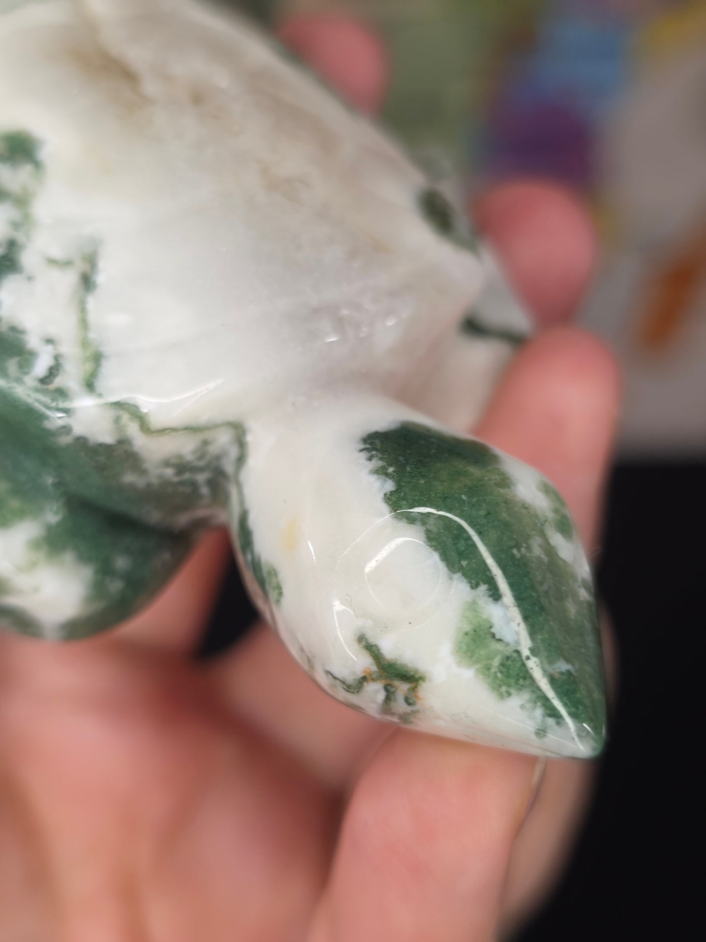 Moss Agate Sea Turtle Carving