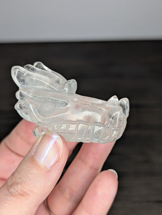 Clear Quartz Dragon Head Carving
