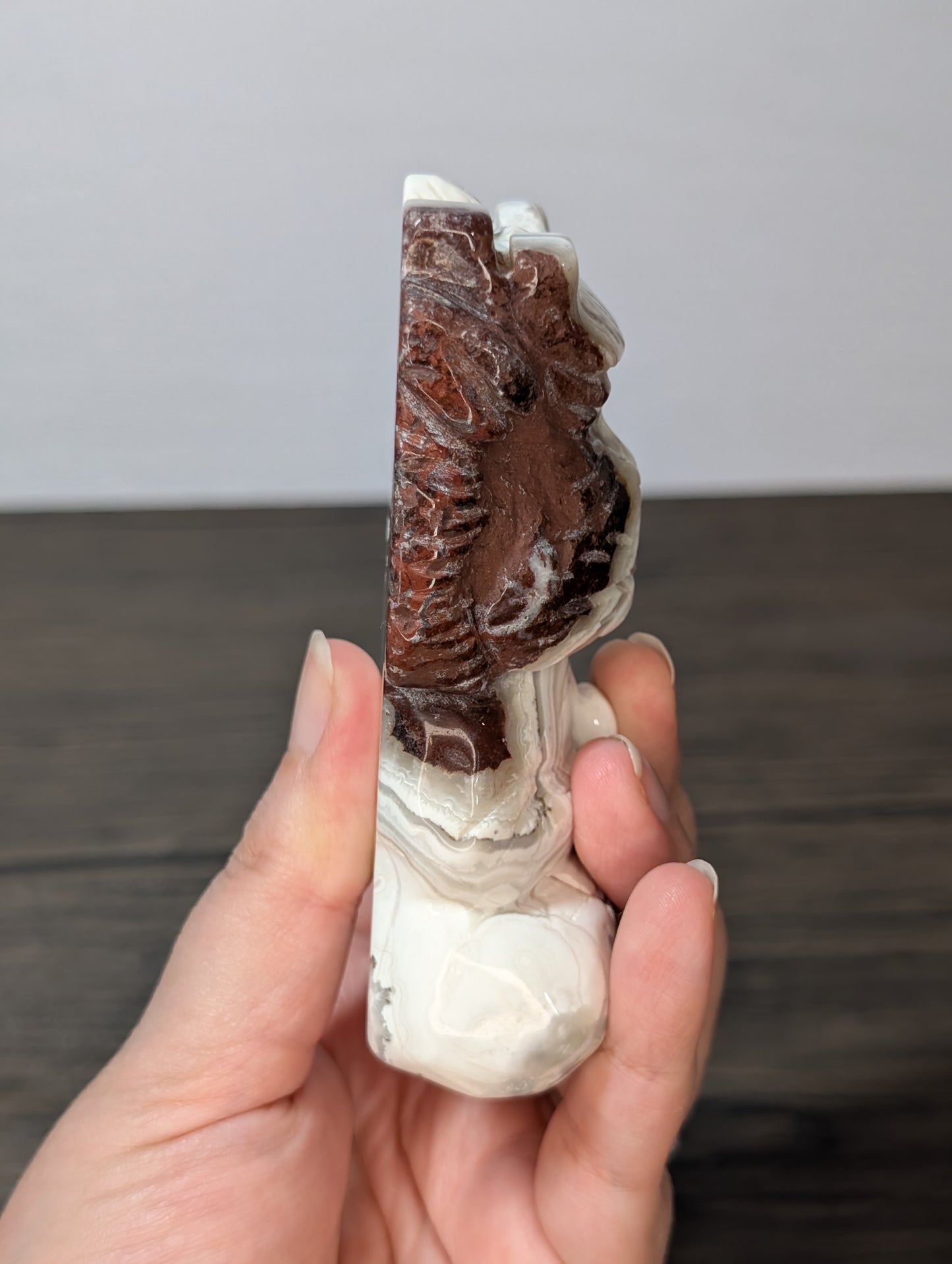 Red Mexican Crazy Lace Agate Meditating Dragon Carving