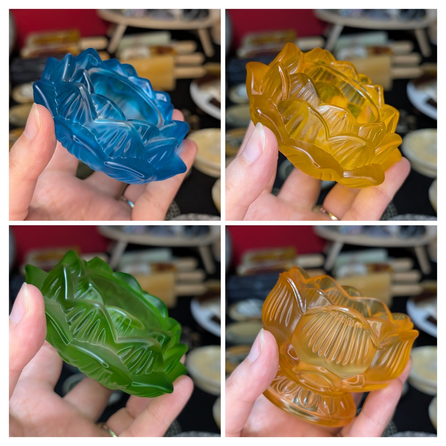 Colored Glass Lotus Tealight Holder or Sphere Holder