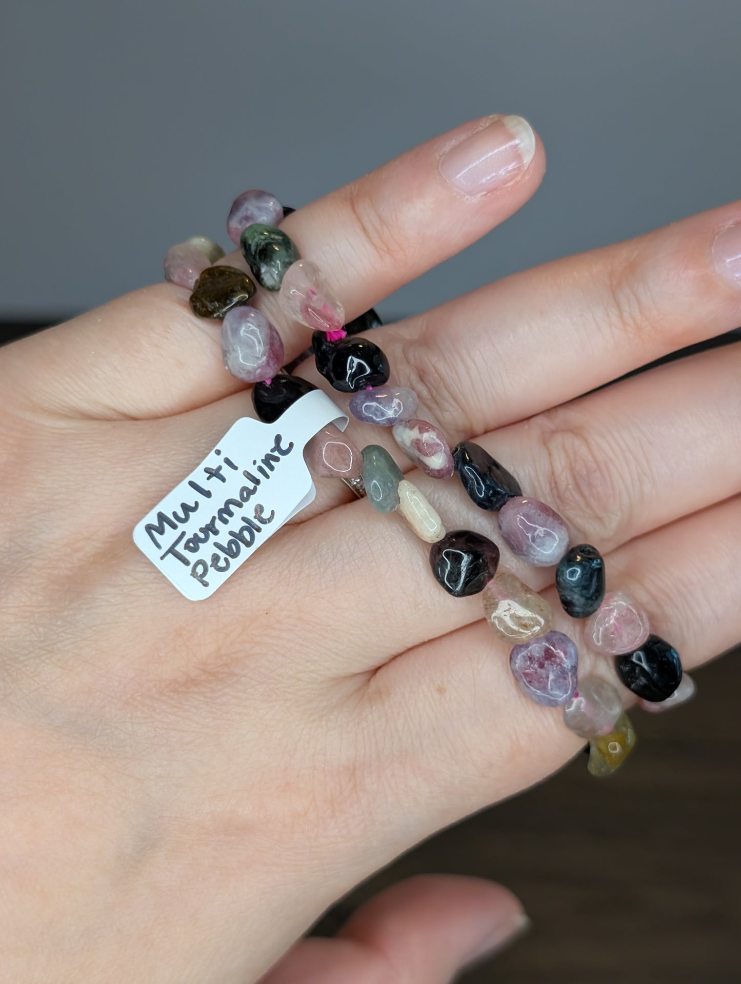 Watermelon Tourmaline Pebble Bead Bracelet