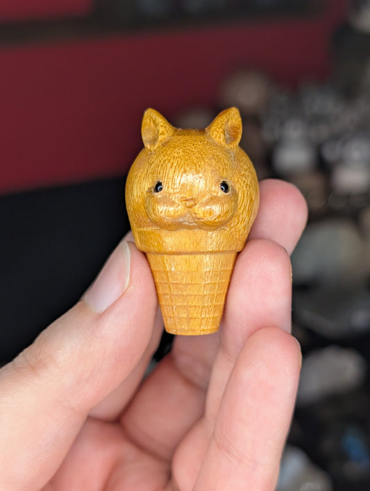 Wooden Bunny Ice Cream Cone Carving