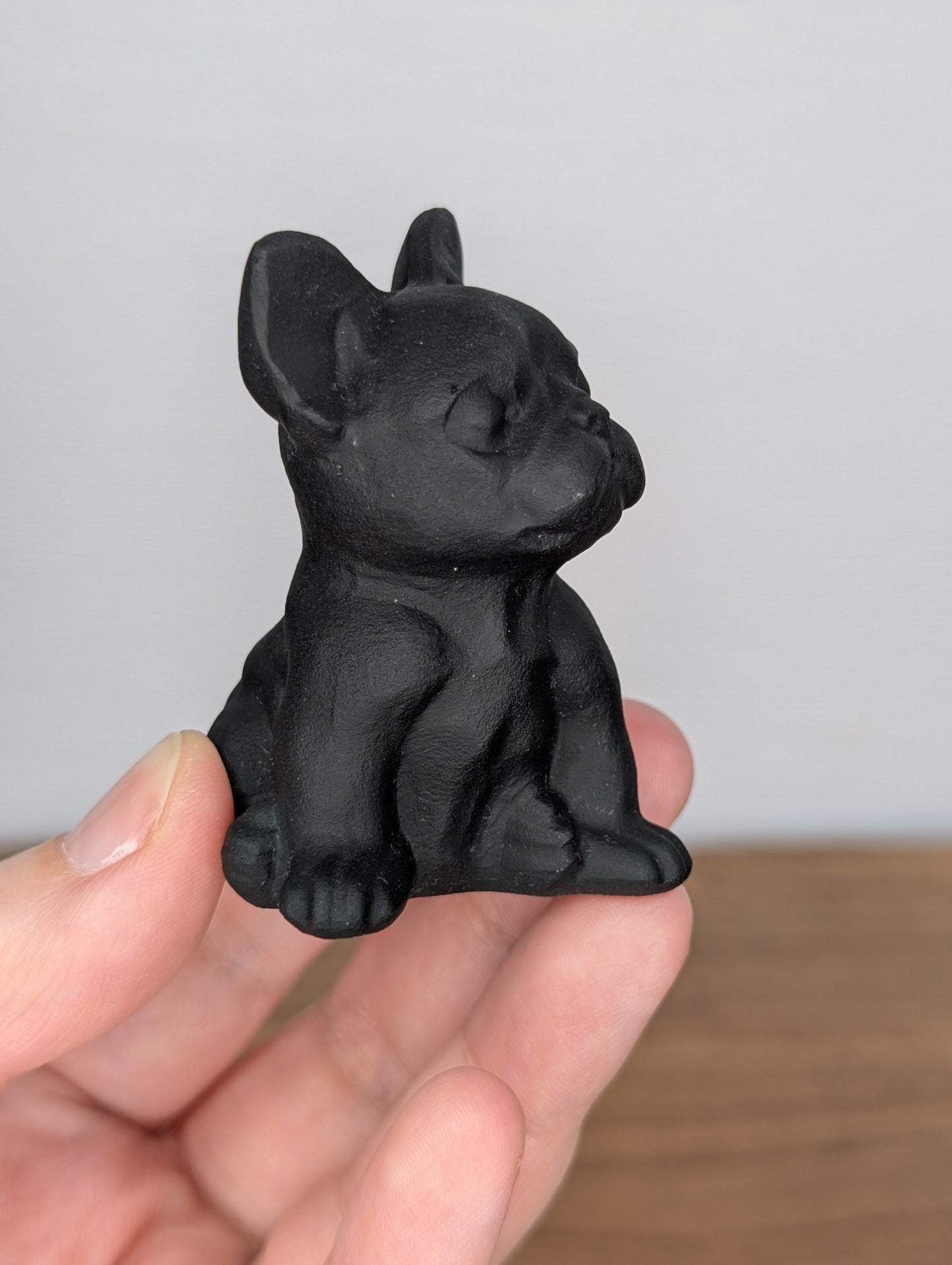 Matte Black Obsidian Frenchie Carving (Q73)