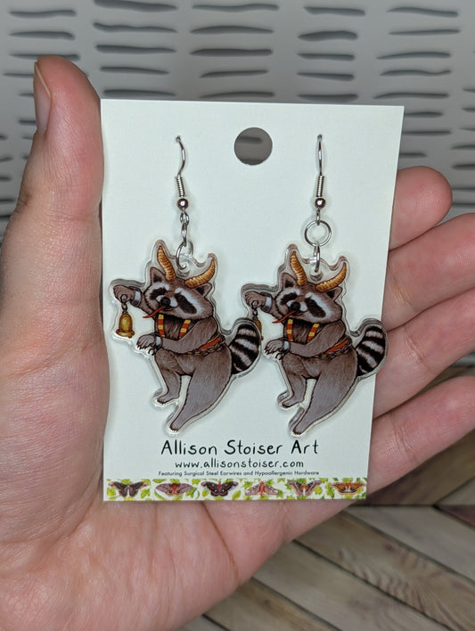 Krampus Raccoon Acrylic Earrings