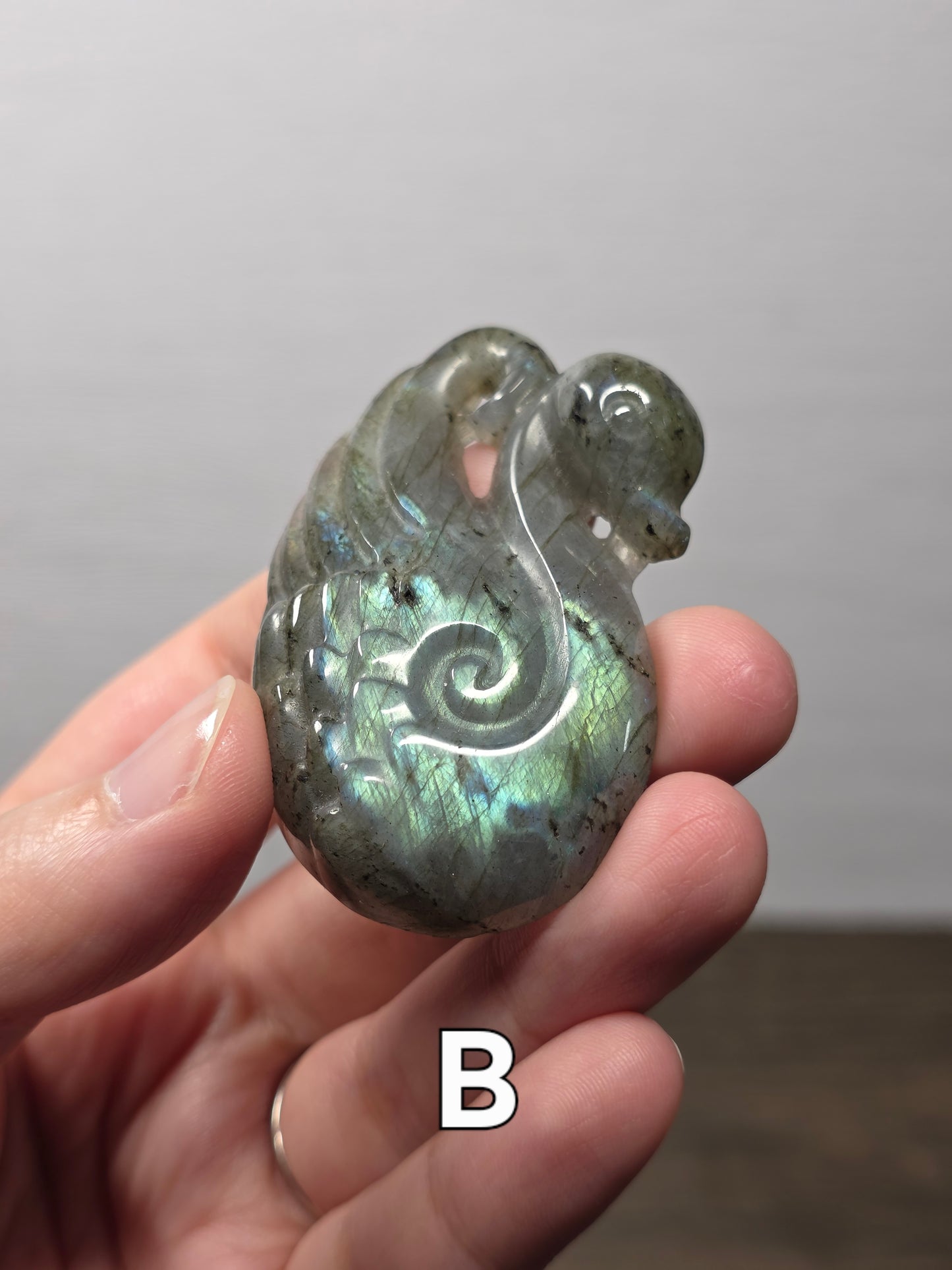 Flatback Labradorite Swan Carving