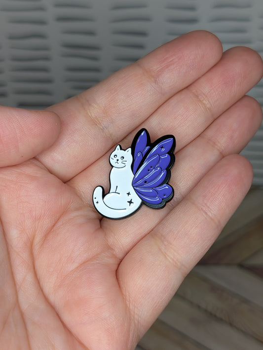 Butterfly White Cat Enamel Pin