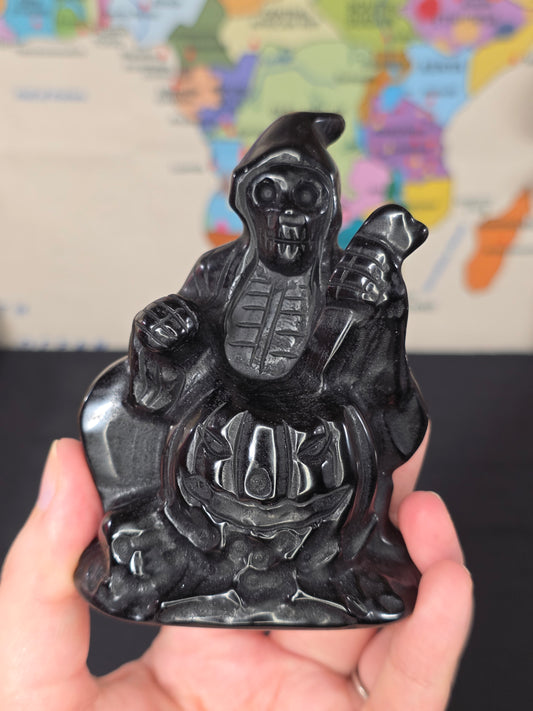 Black Obsidian Grim Reaper w/ Pumpkin Carving