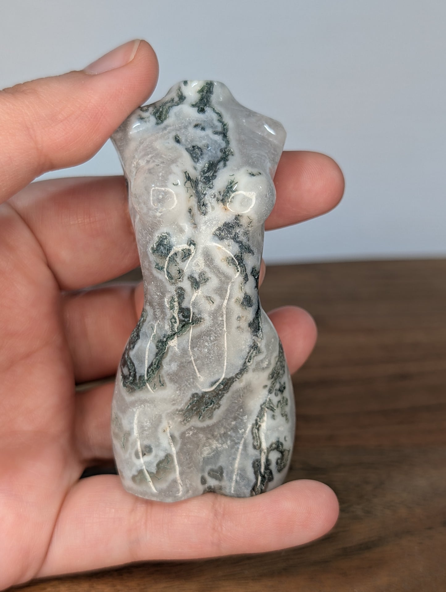 Moss Agate Goddess Body Carving (U97)