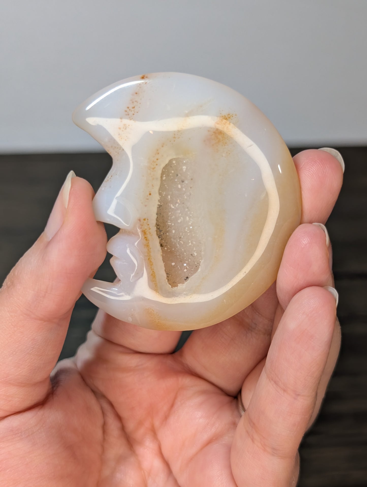 Druzy Agate Moon Carving